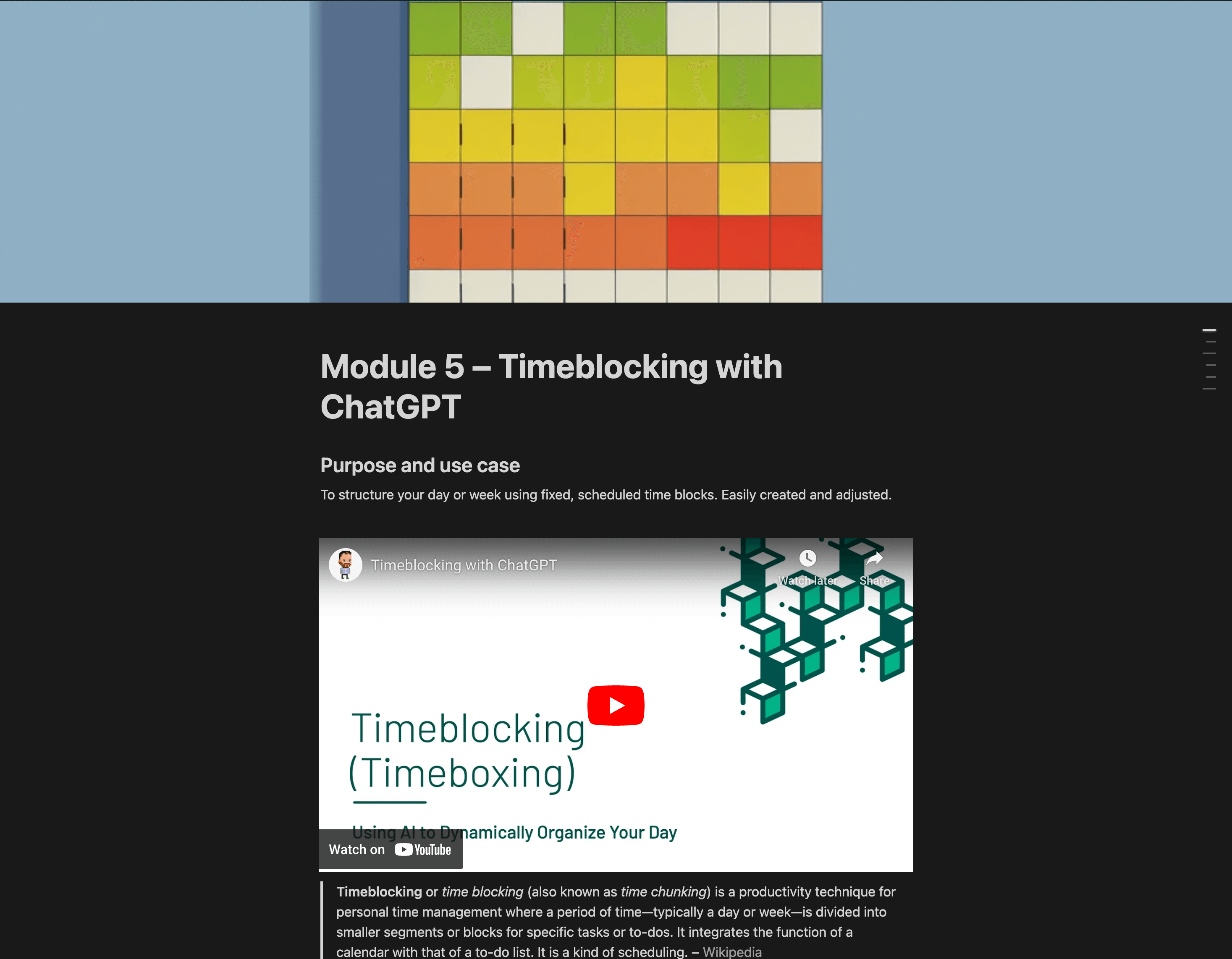 Liftoff course module preview Timeblocking with ChatGPT