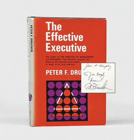 a signed first edition of the classic management book The Effective Executive by Peter F. Drucker